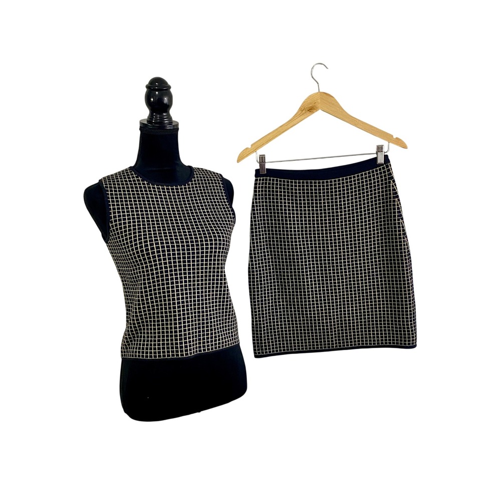 Episode Studio Vintage 90s Wool Knit Skirt Set‎ Dark Academia Check Minimalist S